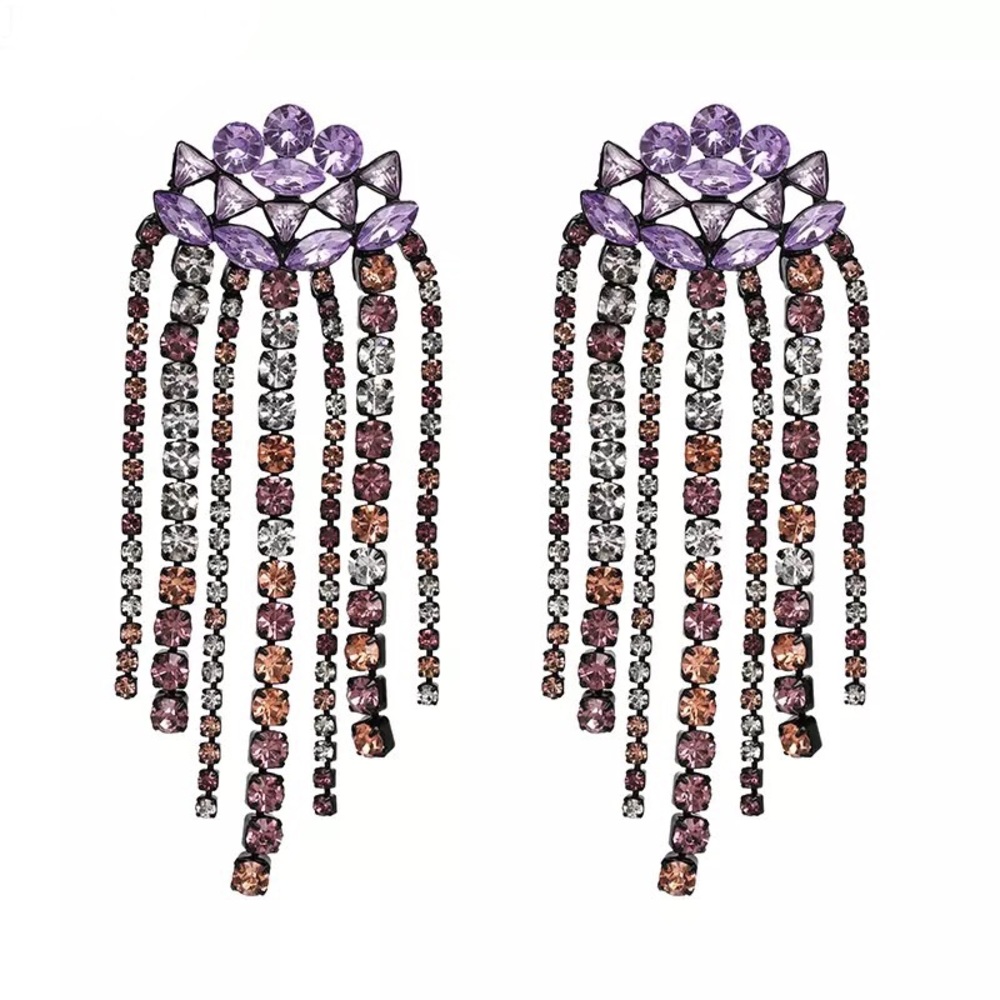2/$35 🖤 ZARA Pink Rhinestone Waterfall Earrings - Picture 2 of 11